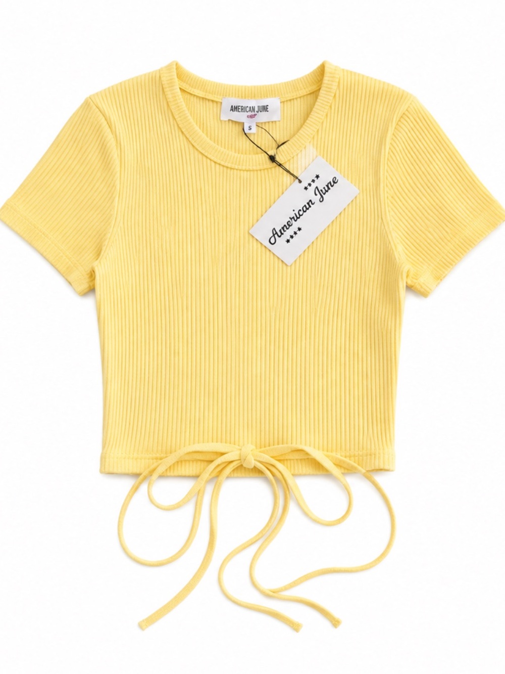 American June Yellow Ribbed Tie-Waist Crop Top NWT Size S